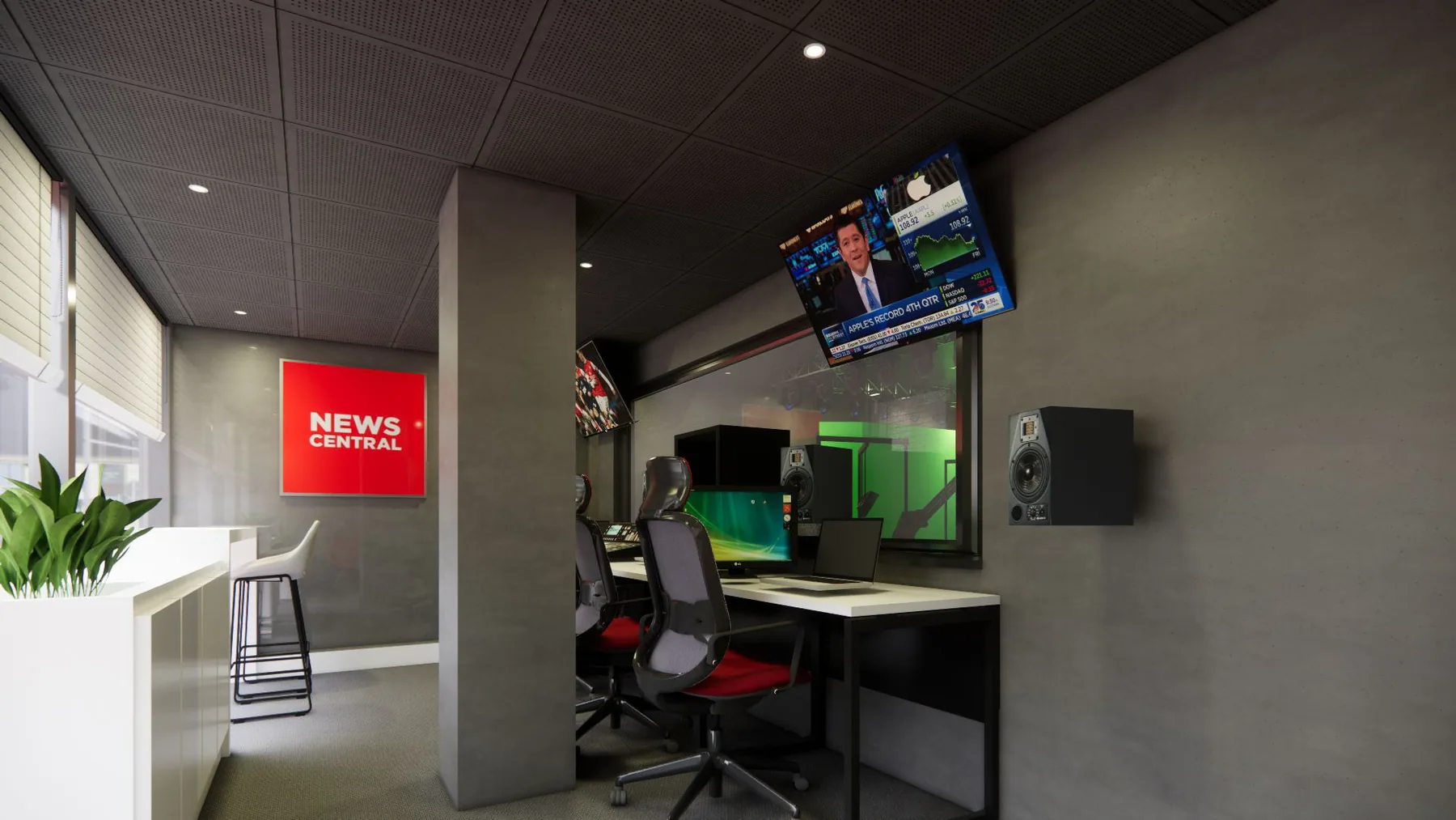 News Central: production control room, architectural visualisation by Outtabox.