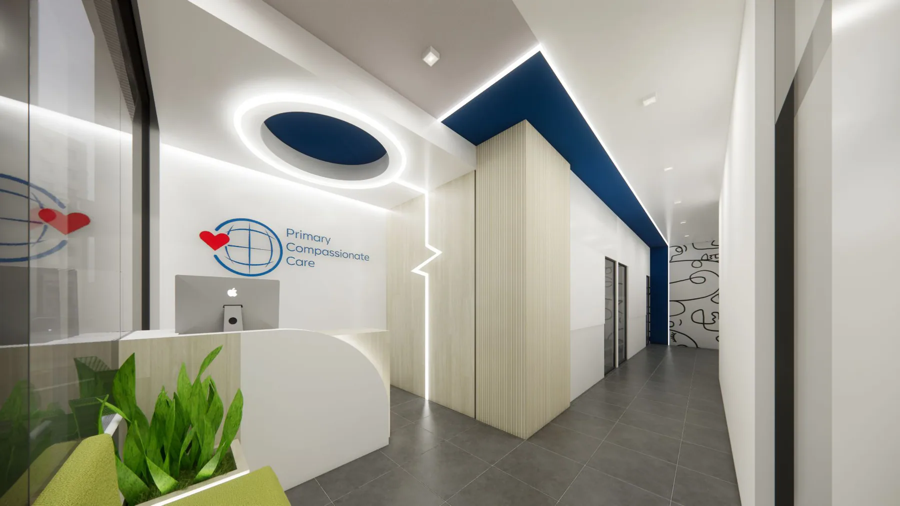Primary Compassionate Care: registration area, architectural visualisation by Outtabox.