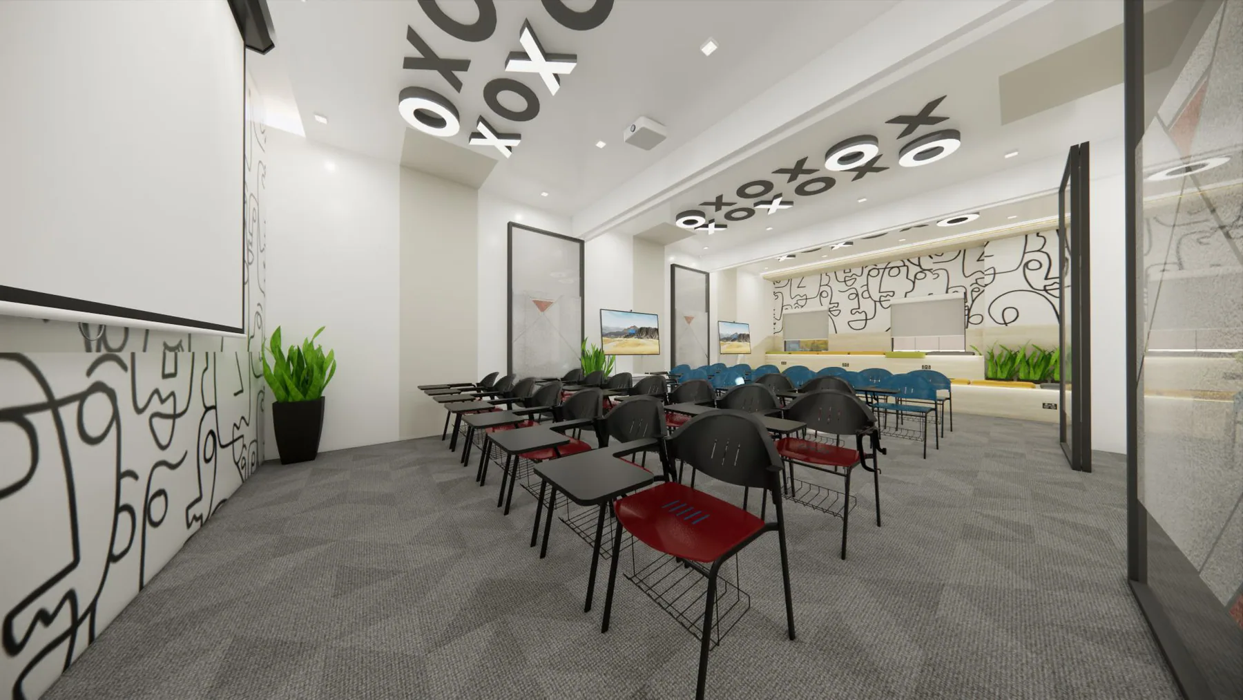 Primary Compassionate Care: training room open partitions, architectural visualisation by Outtabox.