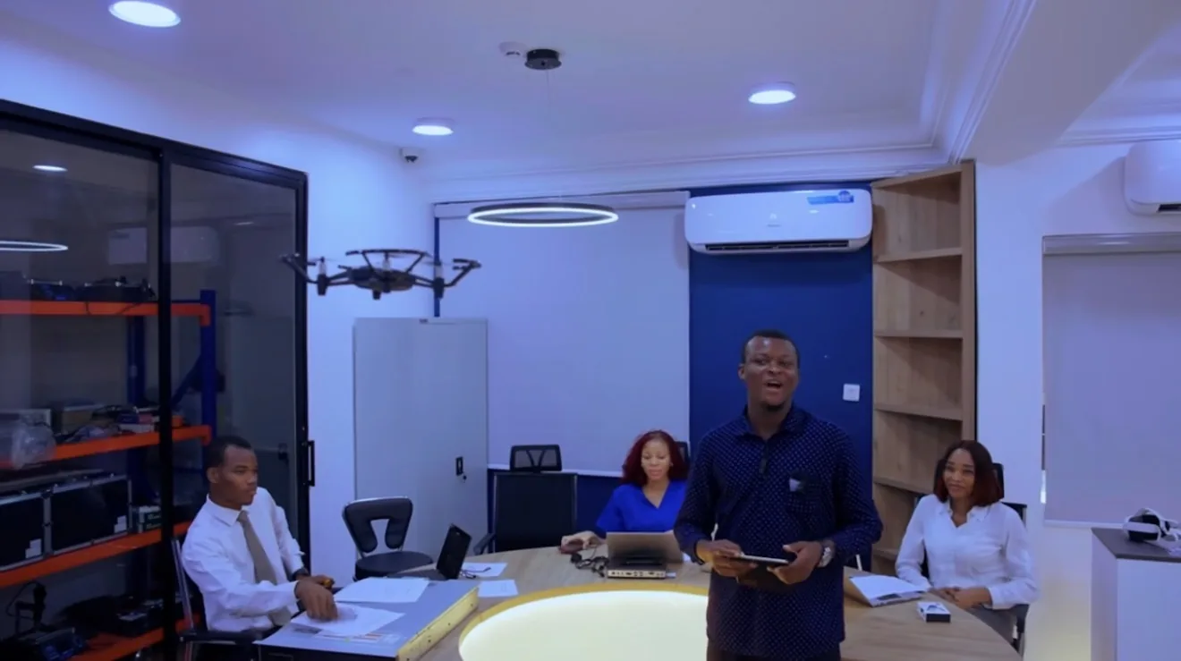 A drone being demonstrated inside the Miva robotics and innovation lab.