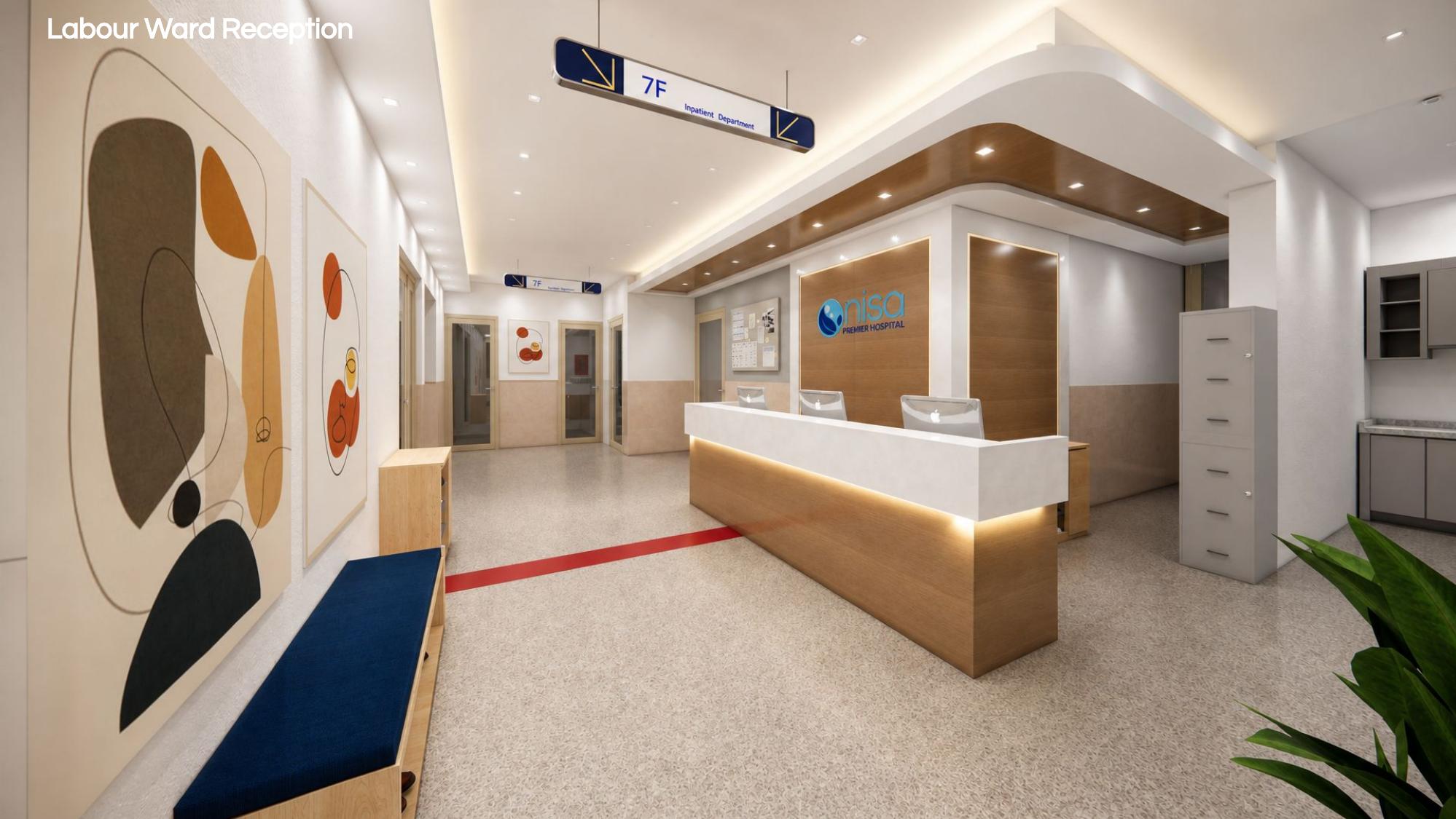 Architectural visualisation of the proposed labour ward reception at Nisa International, Maitama.