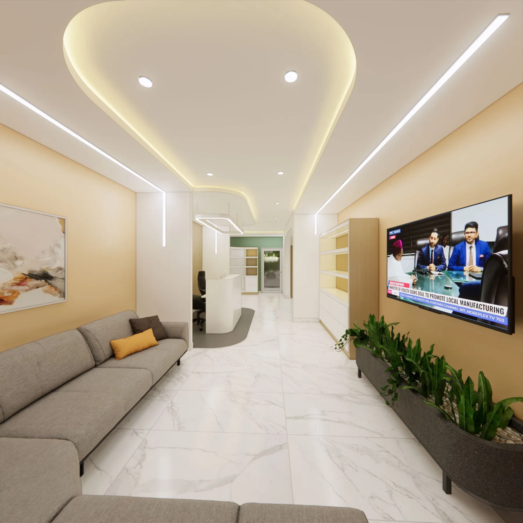 Primary Compassionate Care: public health lounge, architectural visualisation by Outtabox.